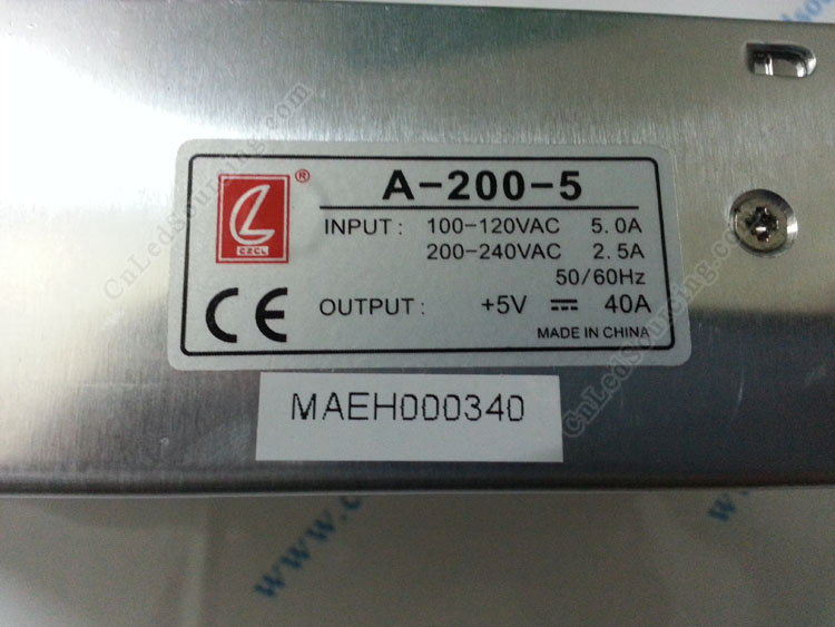 CL LED Power Supply 5V 40A (A-200-5) with CE Compliance - Click Image to Close